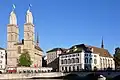 The towers and Wasserkirche with a view of the Limmat