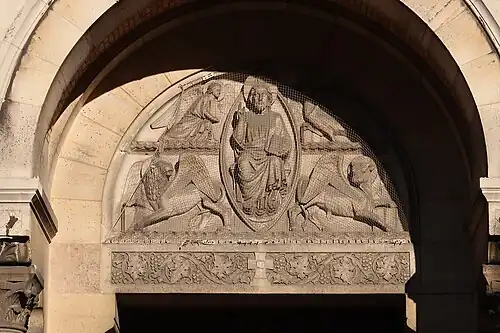 Tympanum over the portal- "Christ and the Apostles"
