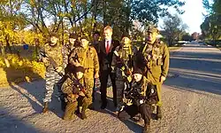 Ihor Shvaika with pro-Ukrainian volunteers from Lutuhyne during the War in Donbas