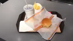 Burger, fries, and drink