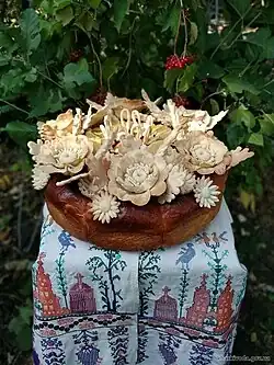 A richly decorated bread