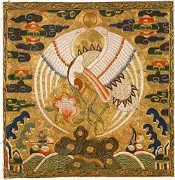 Rank badge with crane, early Qing dynasty, late 17th–early 18th century.