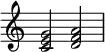 { \override Score.TimeSignature #'stencil = ##f \relative c' { \clef treble \time 4/4 <c e g>2 <d f a> } }