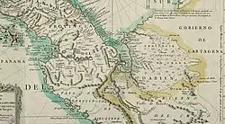 1785 map excerpt of Darién Province includes location of "Sa. Cruz de Cana"