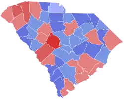 Red counties were won by Campbell and blue counties were won by Daniel