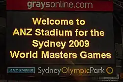 light-up sign welcoming people to the 2009 World Masters Games