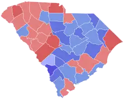 Red counties were won by Haley and blue counties were won by Sheheen