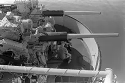 Dual 3inch 50cal gun of USS Okinawa in 1987.