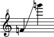 {        \override SpacingSpanner.strict-note-spacing = ##t        \set Score.proportionalNotationDuration = #(ly:make-moment 1/8)        \clef "treble^8" \omit Score.TimeSignature        \relative f'' {f!4 \glissando g''!}      }
