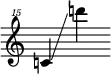 {        \override SpacingSpanner.strict-note-spacing = ##t        \set Score.proportionalNotationDuration = #(ly:make-moment 1/8)        \clef "treble^15" \omit Score.TimeSignature        \relative c''' {c!4 \glissando d''!}      }