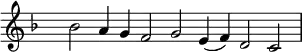  { \key f \major  \set Score.tempoHideNote = ##t \tempo 2=72 \set Staff.midiInstrument = "english horn" \override Score.TimeSignature #'transparent = ##t  \override Score.BarNumber  #'transparent = ##t \time 7/2 bes'2 a'4 g' f'2 g' e'4 (f') d'2 c' } 