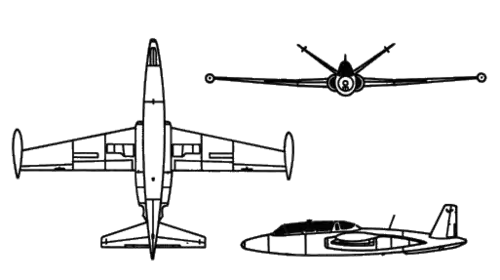 Orthographic projection of the Fouga Magister.