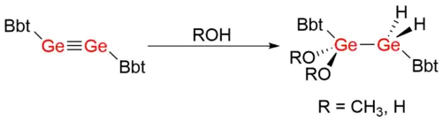 Addition reactions of BbtGeGeBbt with methanol and water