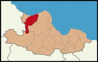 Map showing Alaçam District in Samsun Province