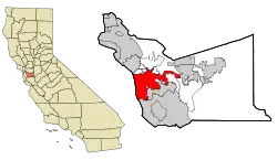 Location of Hayward in Alameda County, California