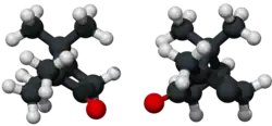 Ball and stick model of camphor (both enantiomers).