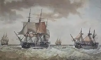 Magnanime towing Commerce de Paris, by Ange-Joseph Antoine Roux, 1809.