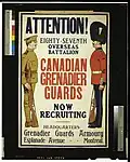First World War recruiting poster for the Canadian Grenadier Guards and the 87th Battalion, CEF.