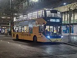 Metroline Manchester Alexander Dennis Enviro400EV battery electric double-decker bus in Piccadilly Gardens in February 2025.