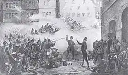 Revolutionary barricades during the 1848 May Uprising in Dresden