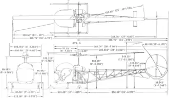 3-view line drawing of the Bell H-13G Sioux