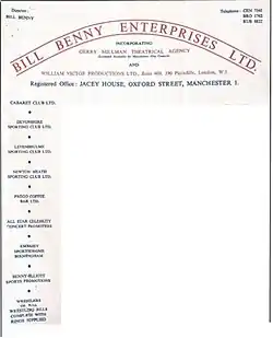 Two-colour headed notepaper with contact details at the top and list of venues and services in left column