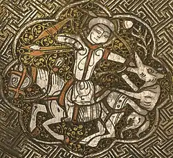 Hunting scene on the Blacas ewer, 1232, Mosul, Zengid dynasty.[4]