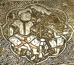 Regnal scene on the Blacas ewer, 1232, Mosul, Zengid dynasty.[5]