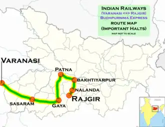 Budhpurnima Express (Varanasi - Rajgir) route map