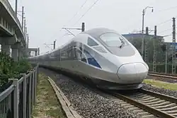 A China Standardized EMU (CRH-0207, manufactured by CSR Sifang) undergoing tests on the circular railway.
