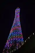 The Canton Tower lit up at night.