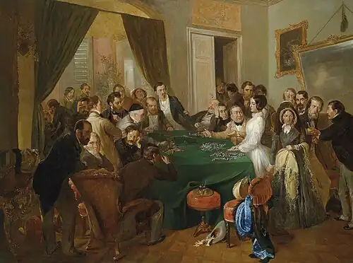 A gambling party - illustration to scene 1 of La traviata.