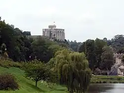 View of the castle of Falaise showing its modern concrete entrance tower.