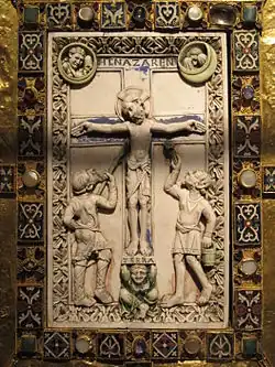 Panel from the cover of the Codex Aureus of Echternach, probably from the same workshop as the diptych.