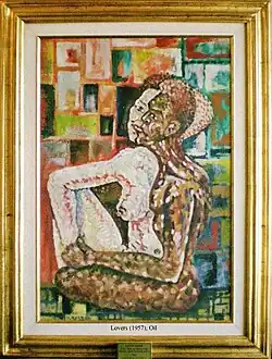 1957, "Lovers, Black and White in Unity" oil on canvas (60 cm. x 46 cm.) by Dariush Borbor, presented to Nelson Mandela in 2007 by the artist on the 50th anniversary of the painting