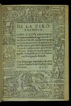 Title page, De la pirotechnia, 1540