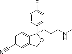 Skeletal formula of desmethylcitalopram /