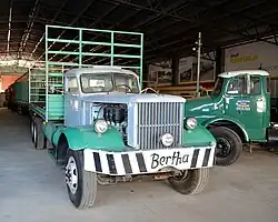 'Bertha' the first road train, invented by Kurt Johannsen on display at the National Road Transport Hall of Fame, Alice Springs. photo taken in 2015