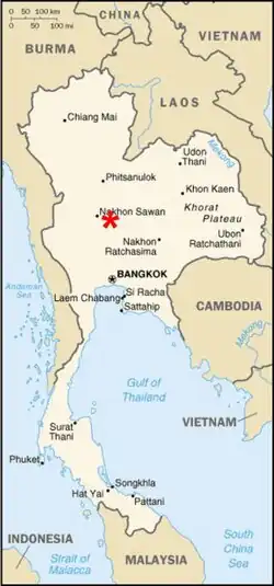 Location of Takhli RTAFB, Thailand