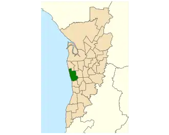 Map of Adelaide, South Australia with the electoral district of Colton highlighted