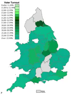 England and Wales Police and Crime Commission voter turnout 2012 map