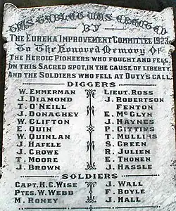 A memorial stone to some of those who died during the Eureka Stockade in 1854.