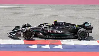 Lewis Hamilton driving the Mercedes-AMG F1 W14 E Performance at the 2023 Austrian Grand Prix.