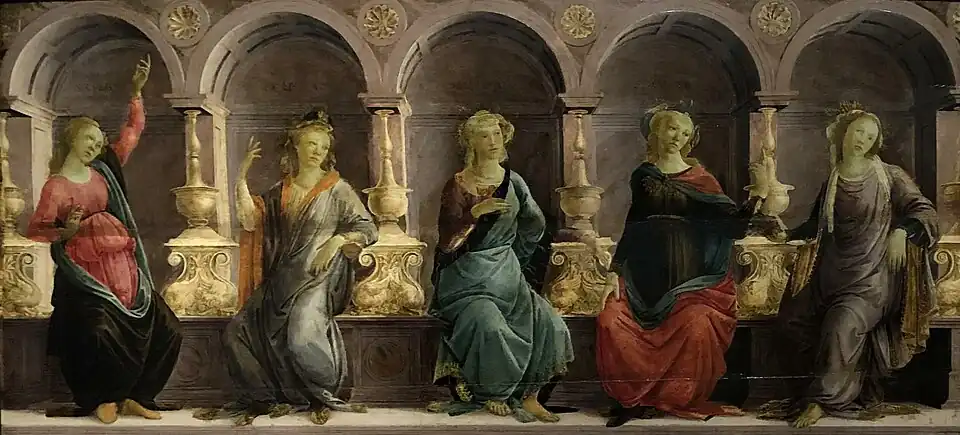 Filippino Lippi, Five Sibyls Seated in Niches: The Persian, Libyan, Delphic, Cimmerian and Erythraean, c. 1465–1470, Christ Church, Oxford.