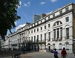 Numbers 1, 1a and 2–8 Fitzroy Square and attached railings and lamp holders