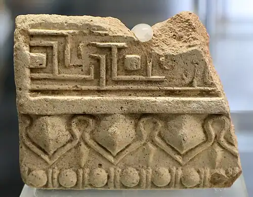 Ancient Greek leaf-and-dart on an antefix fragment, 450-400 BC, unknown material, Museo archeologico nazionale di Crotone, Crotone, Italy