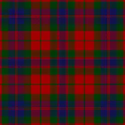 A tartan with a red ground, and green and blue bands, and thin over-checks of green, blue, and red in various places