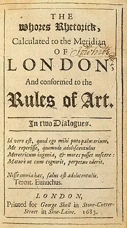 Title page, showing details of The Whore's Rhetorick