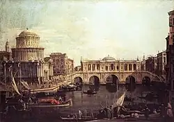 Giovanni Antonio Canal, il Canaletto - Capriccio - The Grand Canal, with an Imaginary Rialto Bridge and Other Buildings - WGA03937.jpg