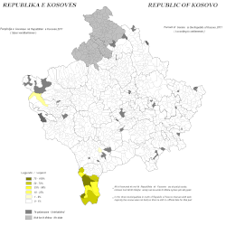 Distribution of Gorani's in Kosovo 2011 by settlements.